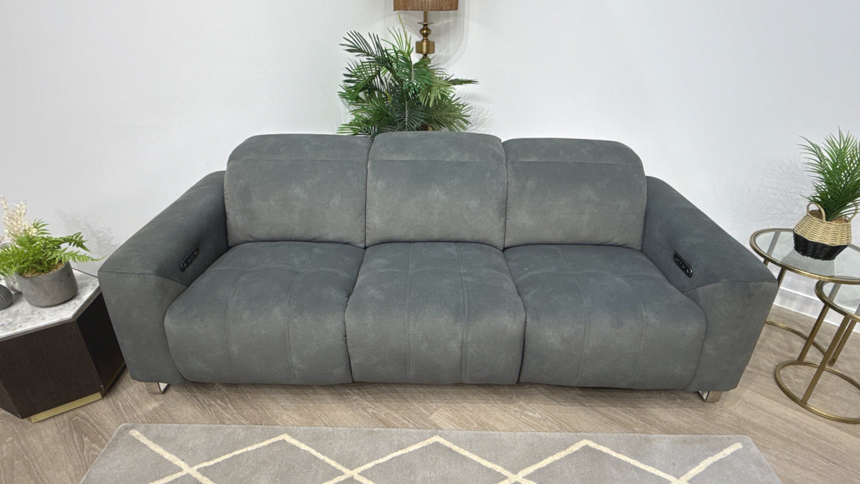 Sofology Marvella Fabric 3 Seater Power Recliner/Headrest in Lifestyle Flecked Mineral Green