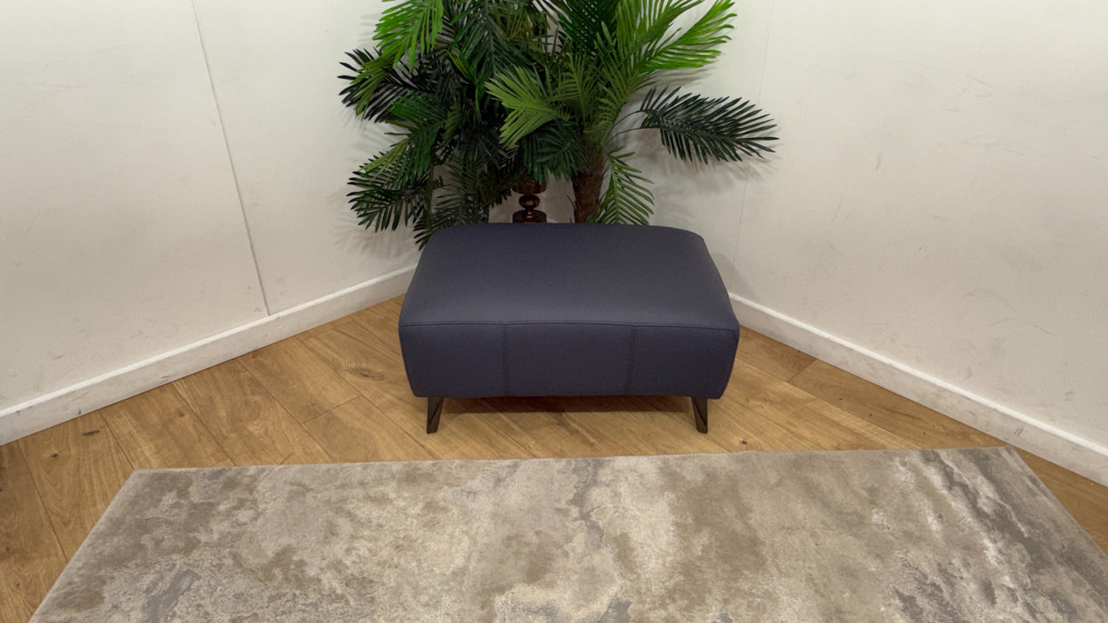 Sofology Arlington Leather Designer Footstool in Trusty Matt Steel Blue