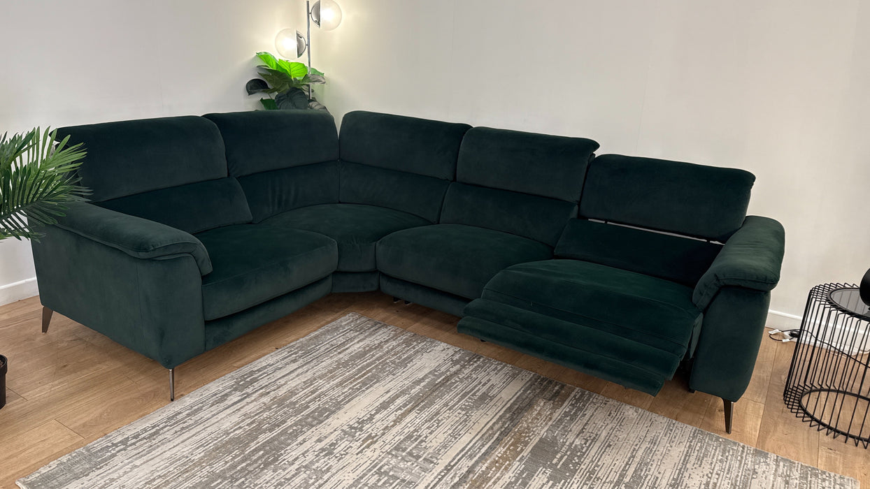 Sofology Illinois Fabric 1 Corner 2 Power Recliner/Heaadrest in Lifestyle Mottled Dark Green