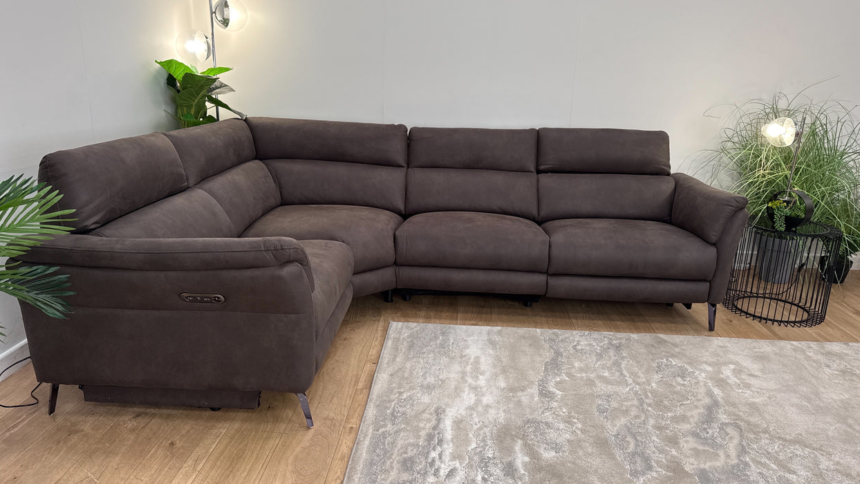 Sofology The Missouri 1 Corner 3 Fabric Recliner Sofa in Lifestyle Embossed Cappuccino