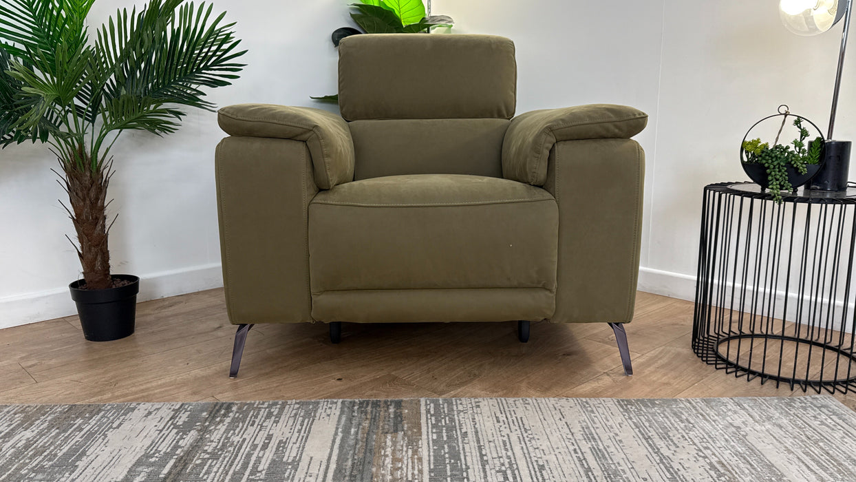 Sofology The Fratelli Fabric Chair Power Recliner/Headrest in Lifestyle Nubuck Feel Moss