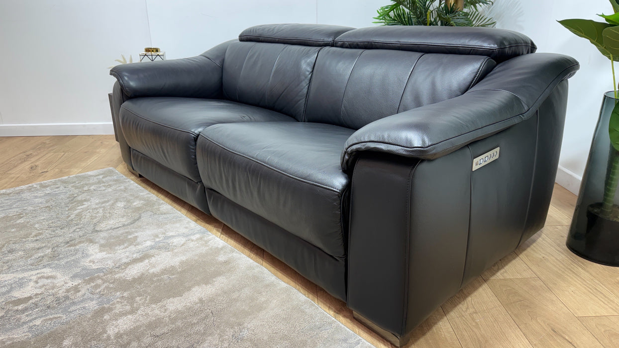 Sofology Carrera Leather 2.5 Seater Power Recliner/Headrest in Trusty Embossed Jet Black