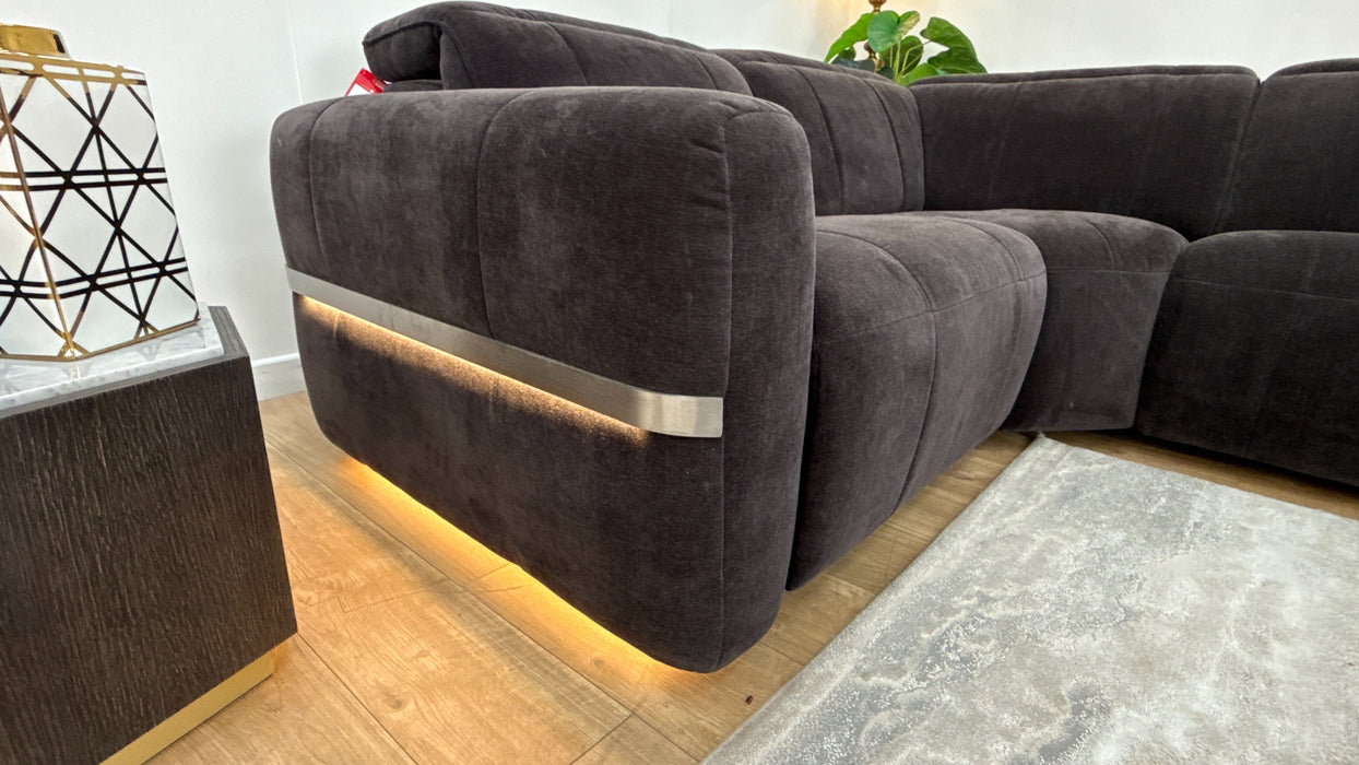 Sofology Lumiere Fabric 1.5 Corner 3 Power Recliner/Headrest Gunmetal Trim in Relaxed Chenille Raisin