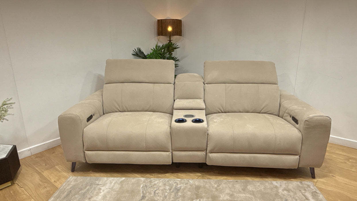Sofology Allure Fabric 2.5 Smart Console Power Recliner/Headrest Heated Seats in Lifestyle Nubuck Feel Stone