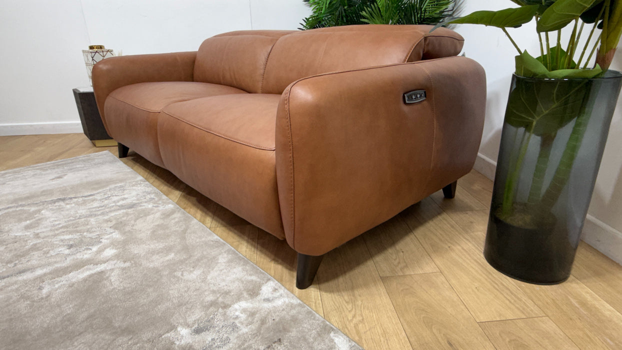 Sofology Larsen Leather 3 Seater Power Recliner/Headrest in Relaxed Soft Tan