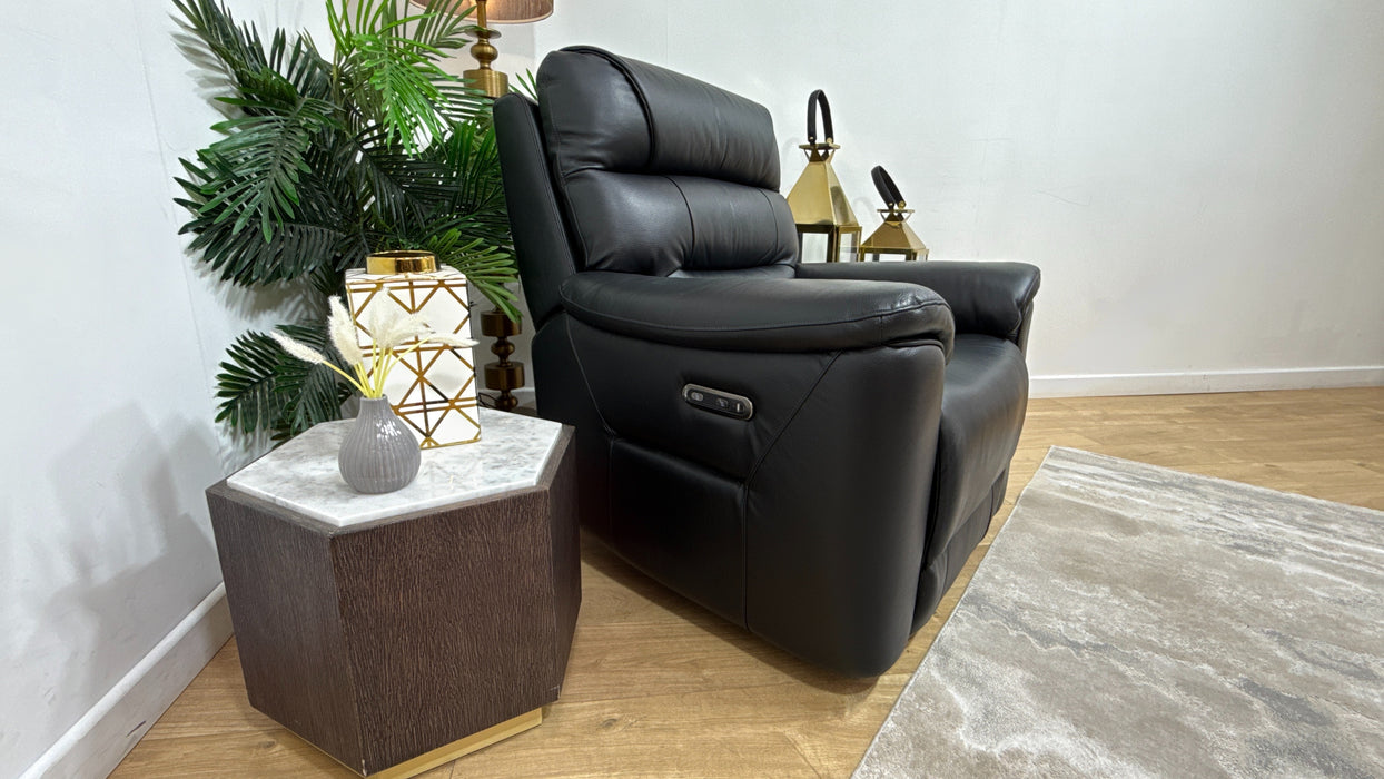 Sofology Cleveland Leather Chair Power Recliner in Trusty Embossed Jet Black