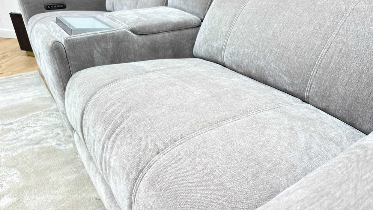 Sofology Allure Fabric 2.5 Seater Screen Console Power Recliner/Headrest Heated Seats Lumbar Speakers in Relaxed Chenille Nutmeg