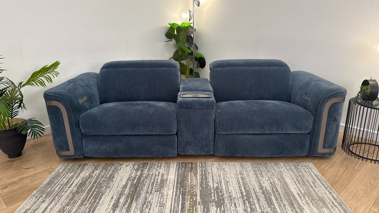 Sofology Plaza Fabric 2.5 Seater Smart Console Power Recliner in Denim