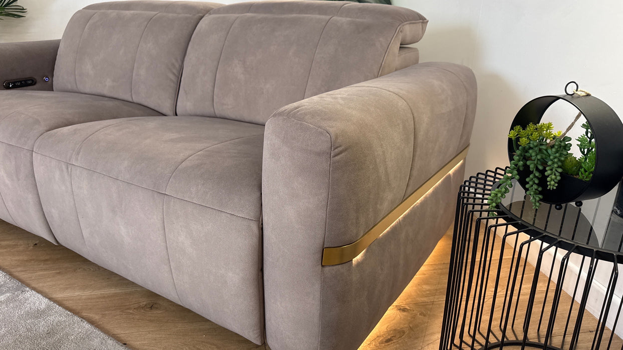 Sofology Lumiere Fabric 2.5 Seater Power Recliner/Headrest Heated Seat in Lifestyle Flecked Nutmeg