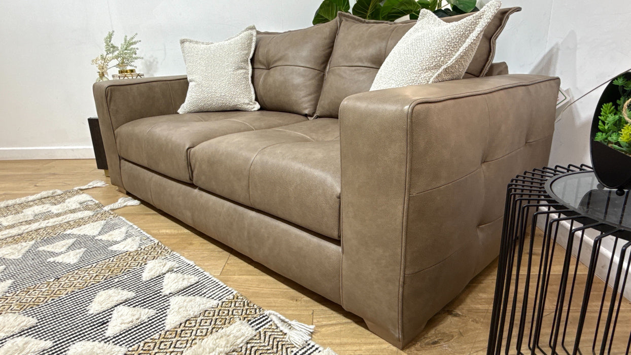 Sofology Artisan Leather 3 Seater in Relaxed Natural Grain Taupe/Natural Mix