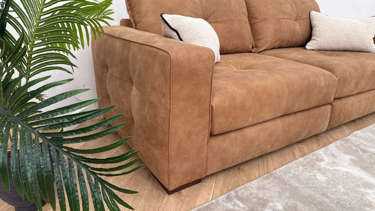 Sofology Artisan Leather 4 Seater Split in Character Leather Tan/Natural Mix