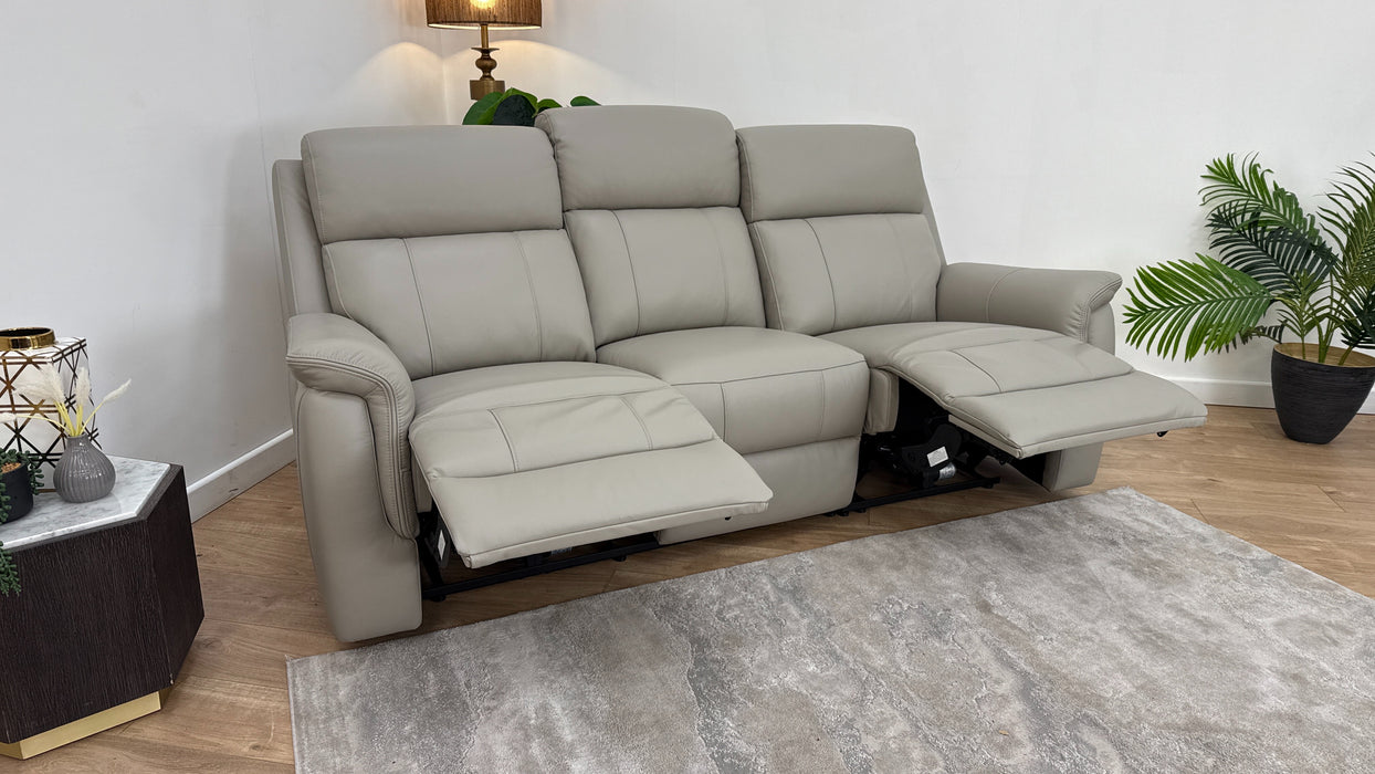 Sofology Bradie Leather 3 Seater Power Recliner in Trusty Embossed Light Grey