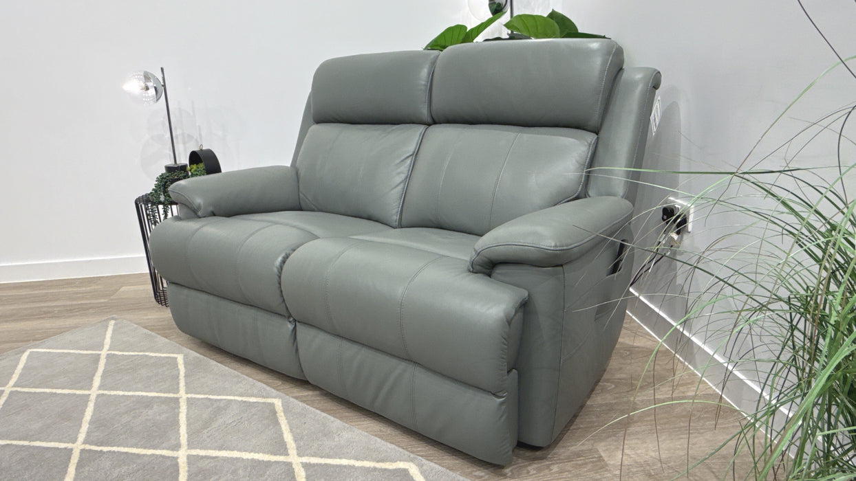 Sofology Gracie Leather 2 Seater Power Recliner/Headrest Massage in Trusty Sheen Granite Teal