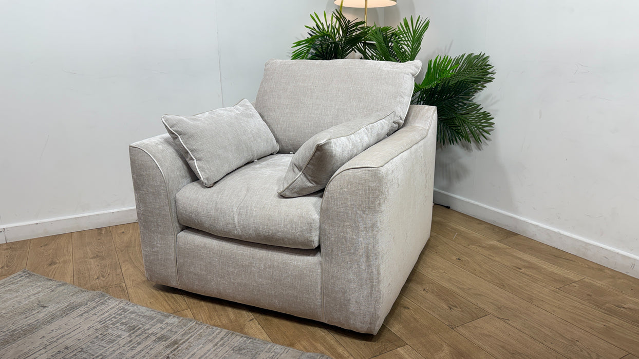 Sofology Georgio Fabric Chair Feather Flex Seat in Luxe Chenille Oyster Mix