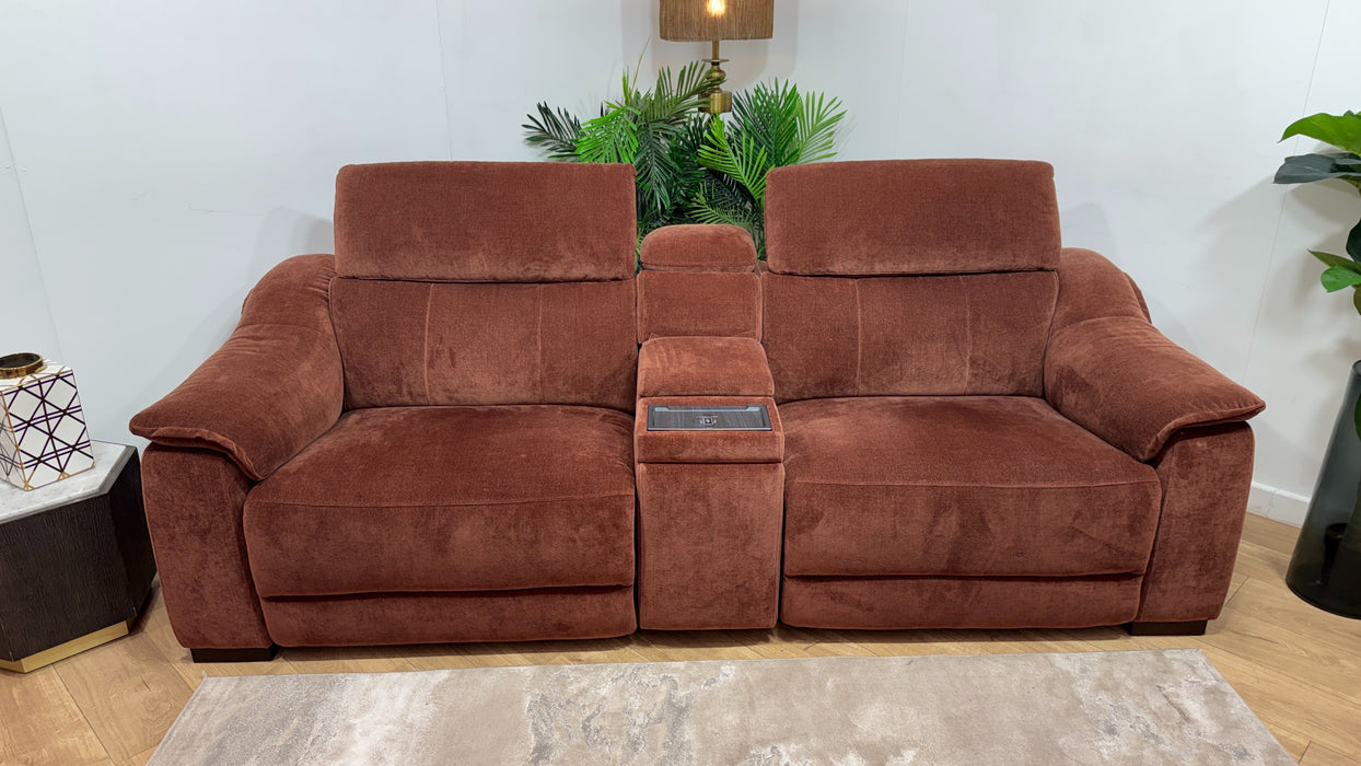 Sofology Carrera Fabric 2.5 Seater Smart Console Power Recliner/Headrest Heated Seat in Relaxed Chenille Burnt Sienna