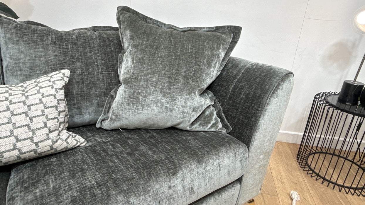 Sofology Luella Fabric 3 Seater Gold Buttons in Luxe Chenille Alpine Green Mix