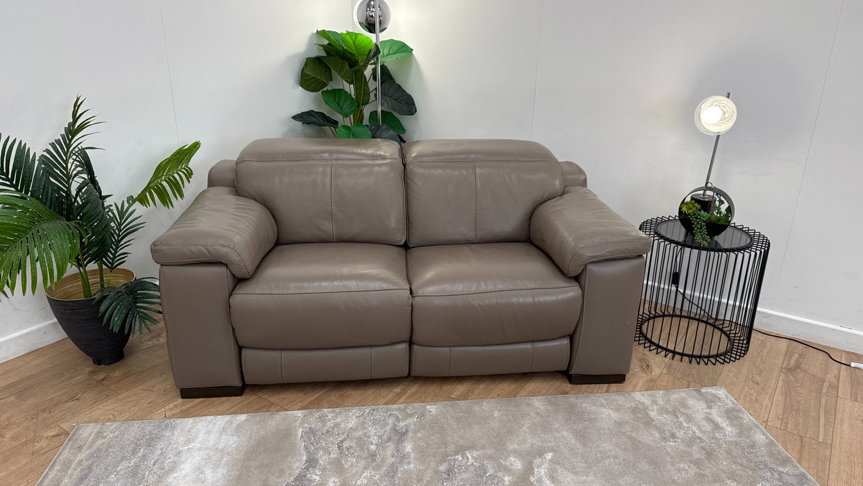 Sofology Laurence Leather 2 Seater Power Recliner/Headrest in Le Mans Taupe