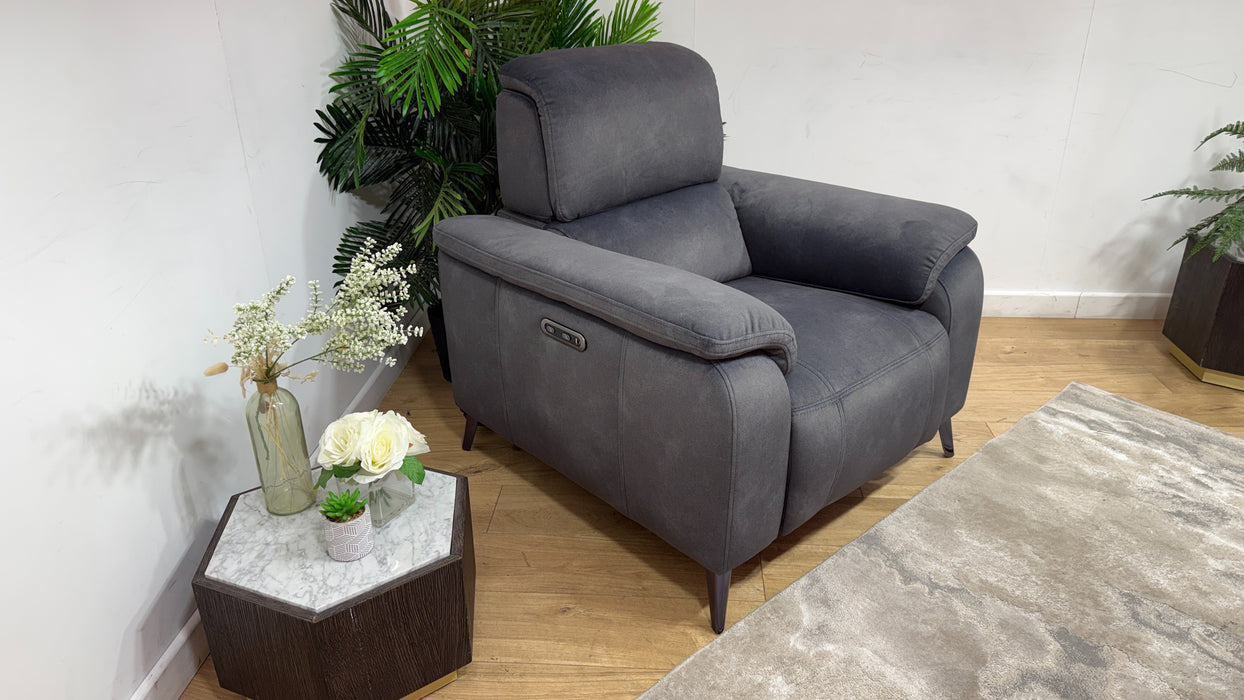 Sofology Bailey Leather Chair Power Recliner in Charcoal