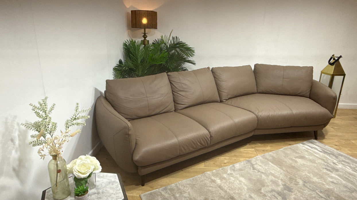 Sofology Adler Leather 4 Seater Asymmetric in Trusty Matt Mushroom