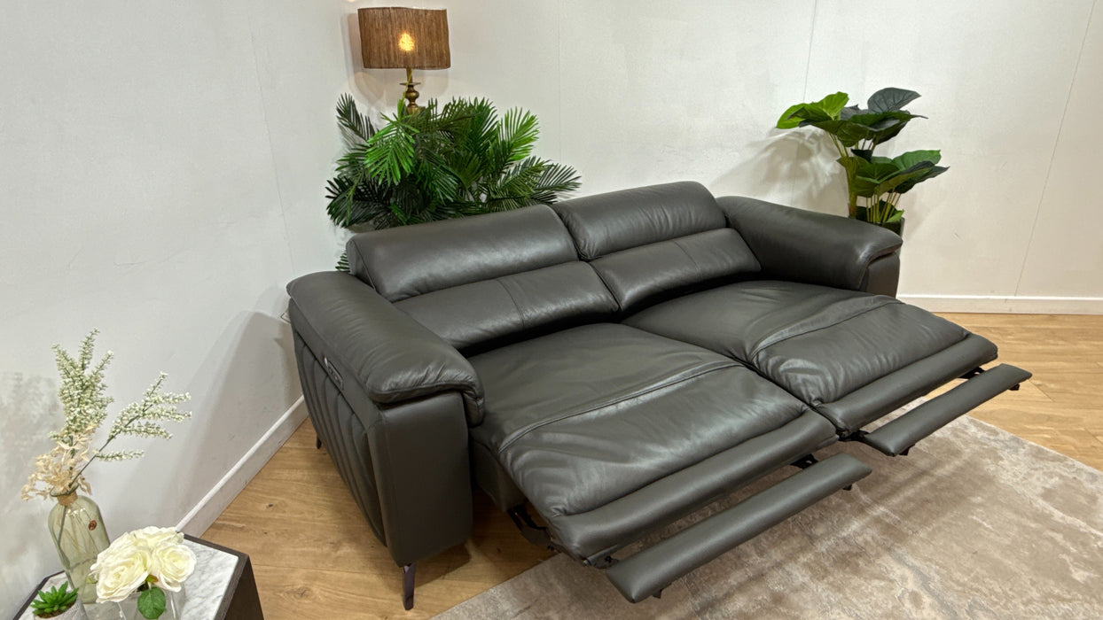 Sofology Fratelli Leather 2.5 Seater Power Recliner/Headrest in Trusty Embossed Charcoal