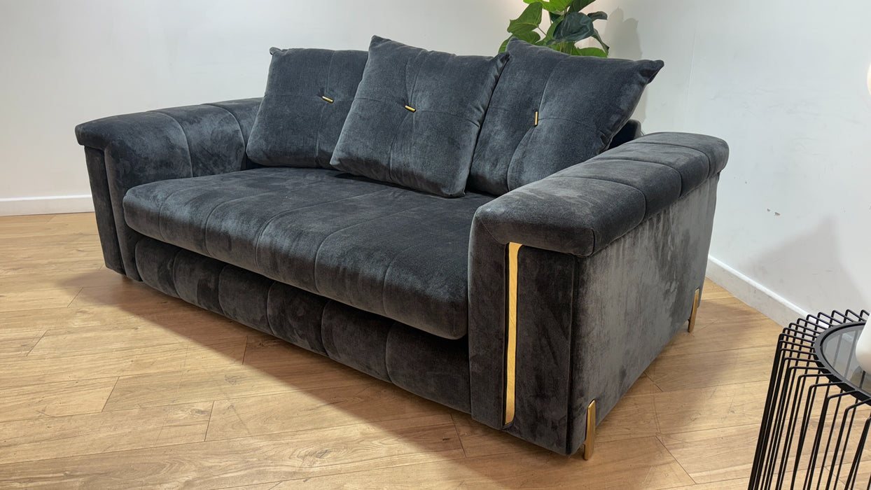 Sofology Oscar Fabric 2 Seater Gold Trim in Fine Textured Chenille Charcoal Mix