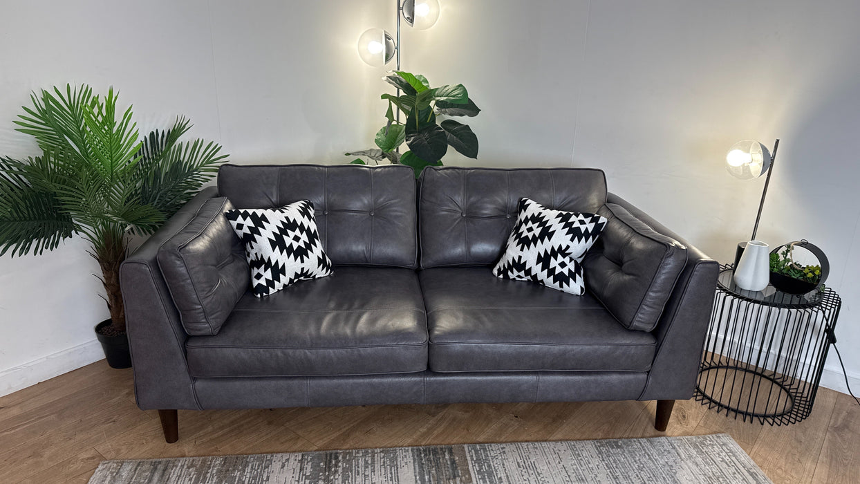 Sofology Cricket Leather 3 Seater in Graphite Mix