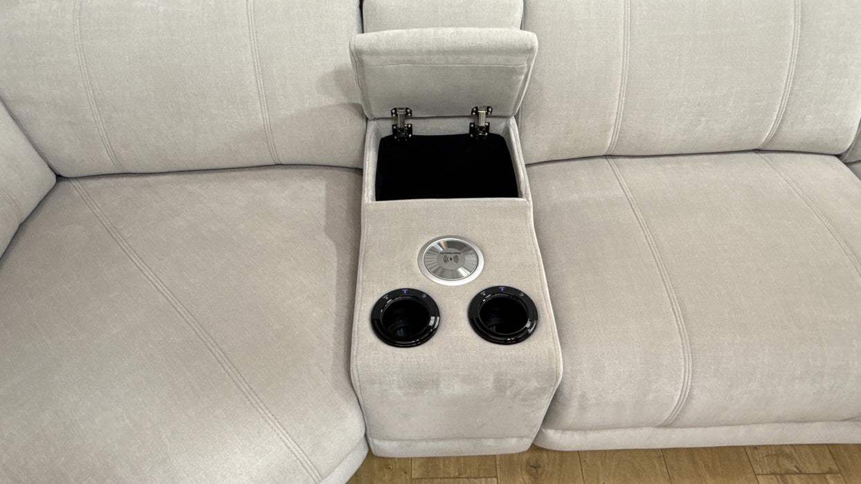 Sofology Allure Fabric 1.5 Smart Console Corner 3 Power Recliner/Headrest Heated Seats Lumbar Support in Relaxed Chenille Stone