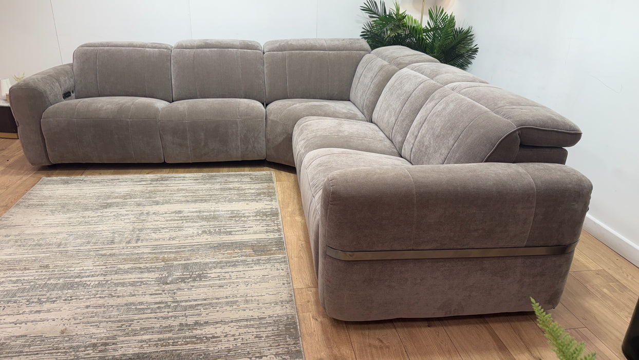 Sofology Lumiere Fabric 3 Corner 3 Power Recliner/Headrest in Relaxed Chenille Nutmeg