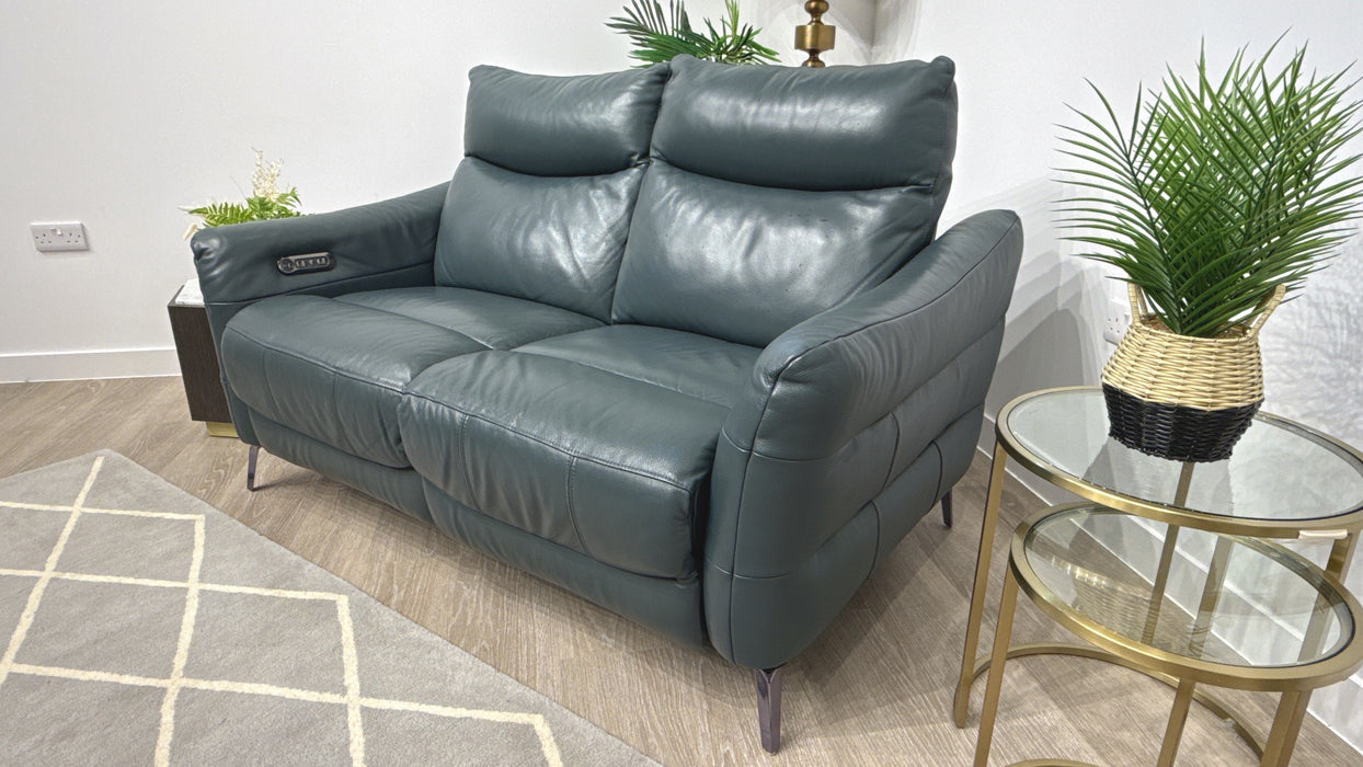 Sofology Renato Leather 2 Seater Power Recliner in Trusty Embossed Peacock