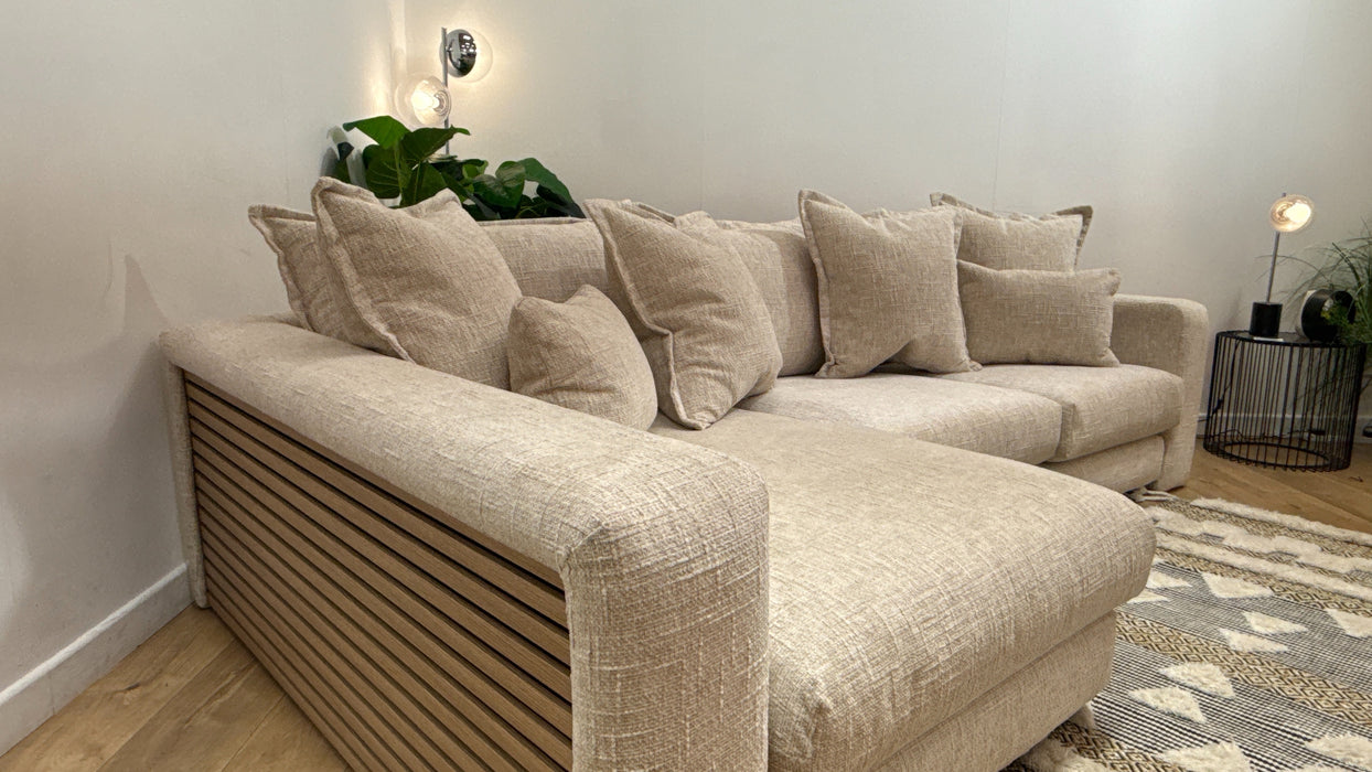 Sofology Cove Fabric Chaise Small Light Wood Panel in Artisan Chenille Ecru