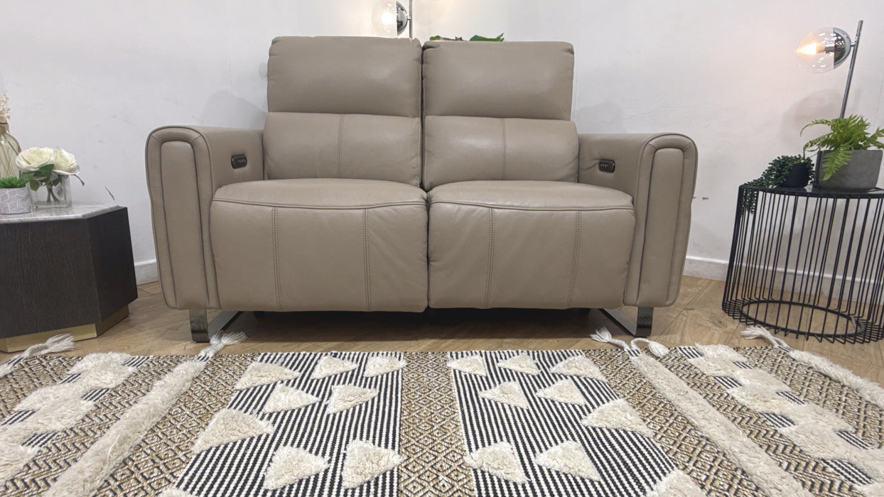 Sofology Ravello Leather 2.5 Seater Power Recliner/Headrest Lumbar Support in Trusty Embossed Stone