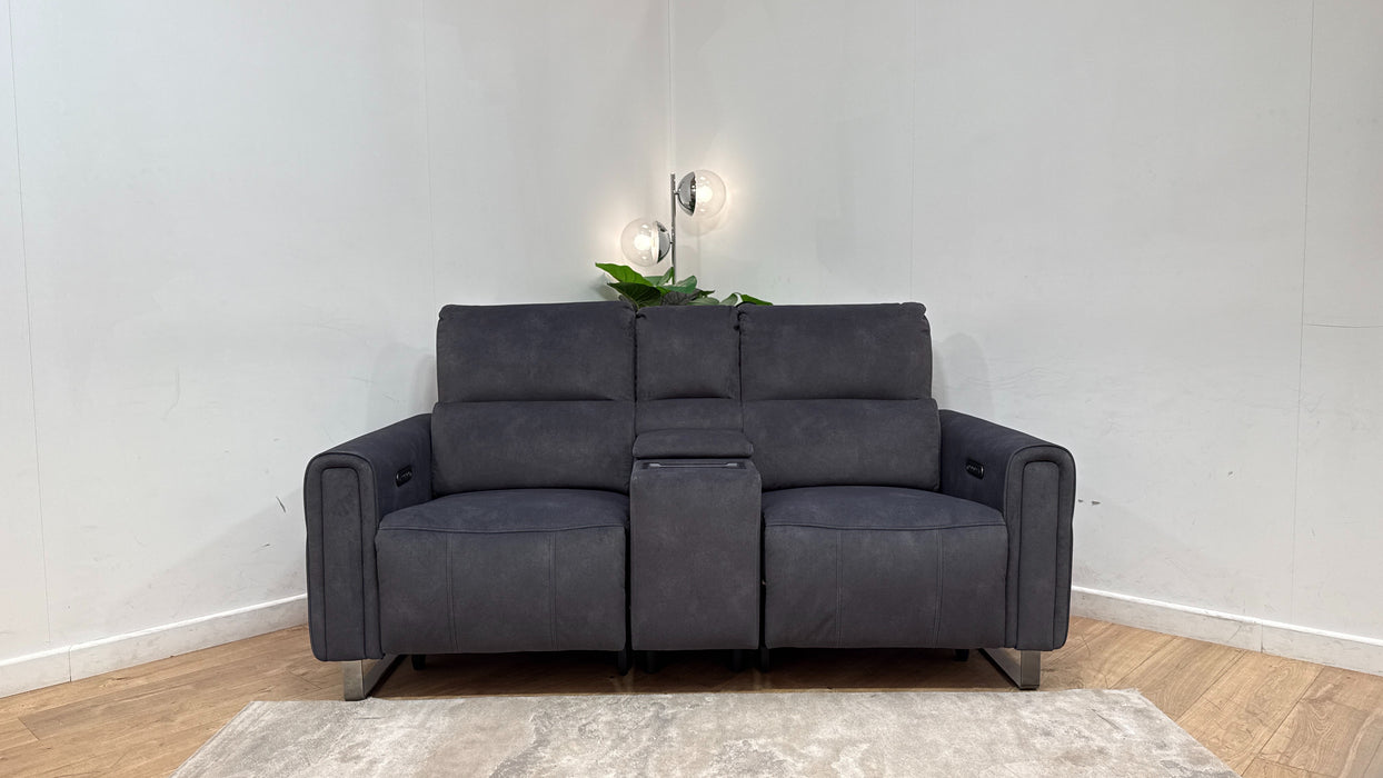 Sofology Ravello Fabric 2 Seater Console Power Recliner/Headrest Lumbar Support in Lifestyle Flecked Charcoal