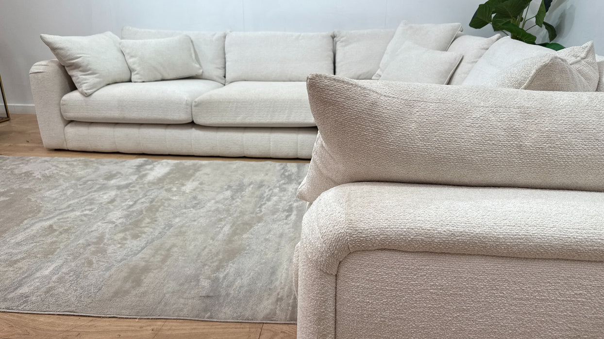 Sofology Westwood Fabric 3 Corner 3 Gold Trim in Soft Boucle Ecru