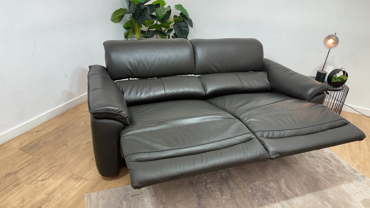 Sofology Hugo Leather 2.5 Seater Power Recliner/Headrest in Trusty Embossed Charcoal