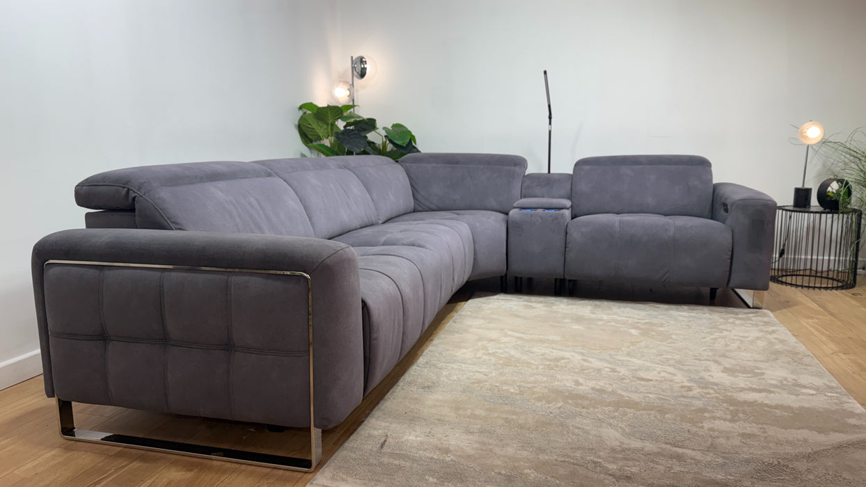 Sofology Marvella Fabric 3 Corner Console 1.5 Power Recliner/Headrest in Lifestyle Flecked Charcoal