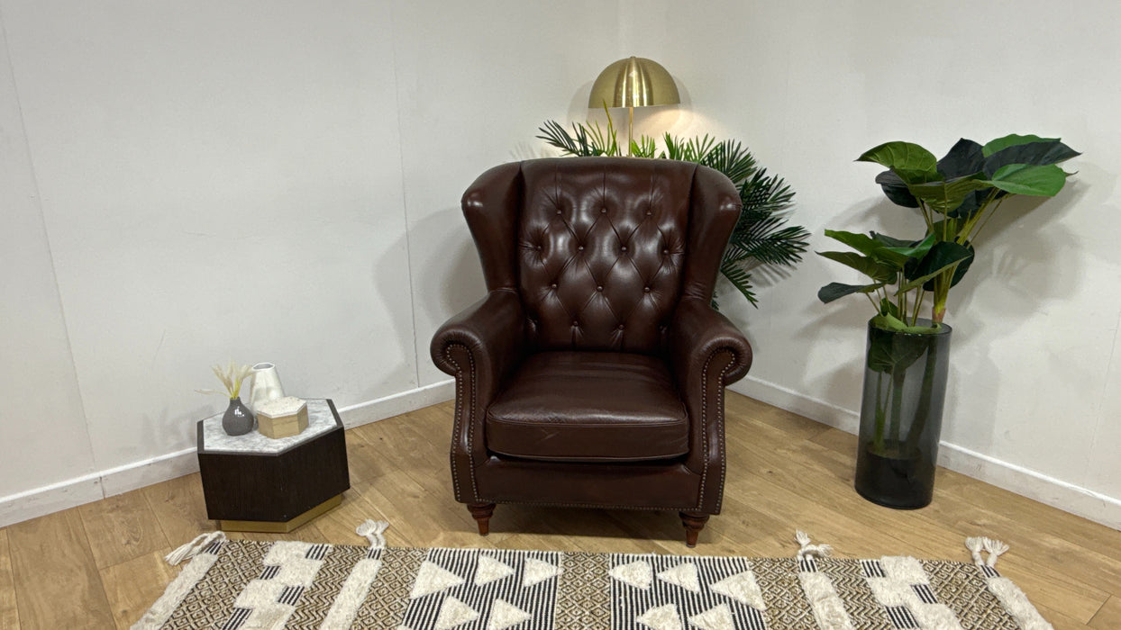 Sofology Darcy Leather Accent Wing Chair with Studs in Trusty Supersoft Sheen Chestnut