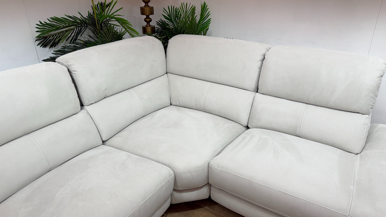 Sofology Illinois Fabric 2 Corner 1 Terminal Power Recliner/Headrest in Lifestyle Textured Beige