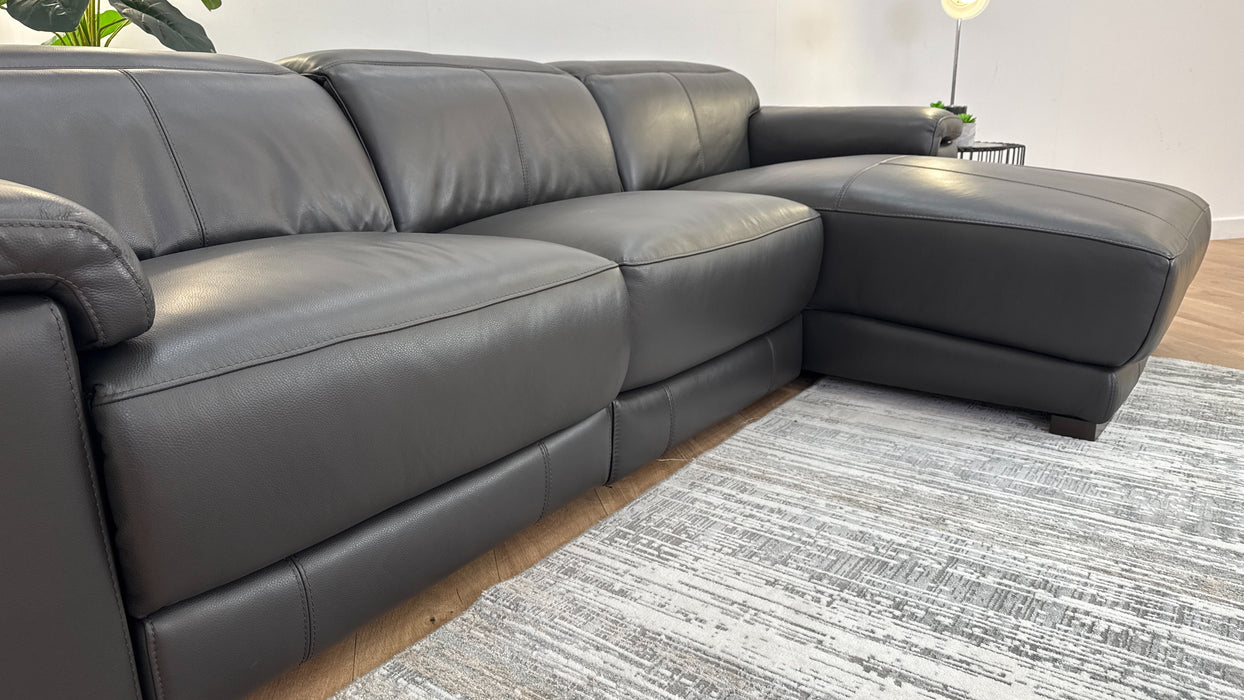 Laurence 3 Seater Chaise - Leather Power Reclining Sofa - Charcoal