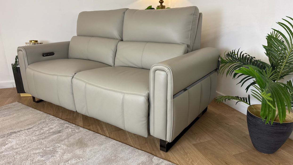 Sofology The Ravello Leather 2.5 Seater Power Recliner/Headrest Lumbar Support in Trusty Embossed Light Grey