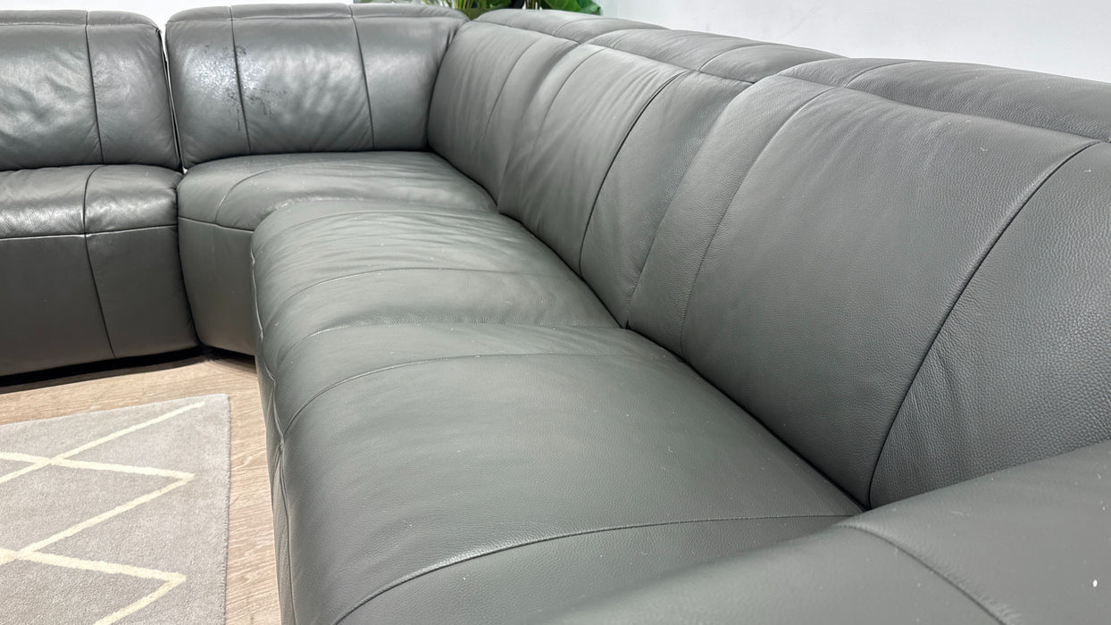 Sofology Lumiere Leather 3 Corner 3 Power Recliner/Headrest in Trusty Embossed Charcoal