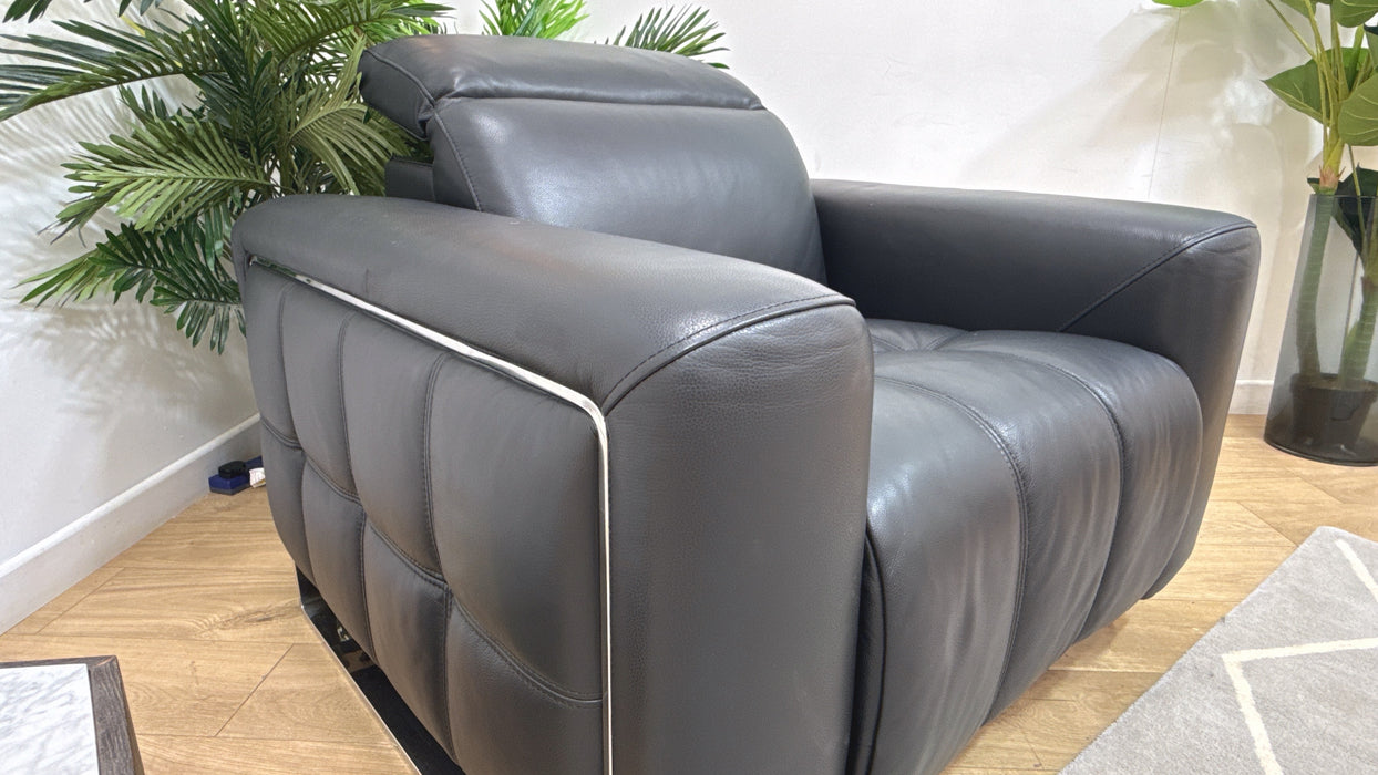 Sofology Marvella Leather Chair Power Recliner Heated Seat in Trusty Sheen Jet Black