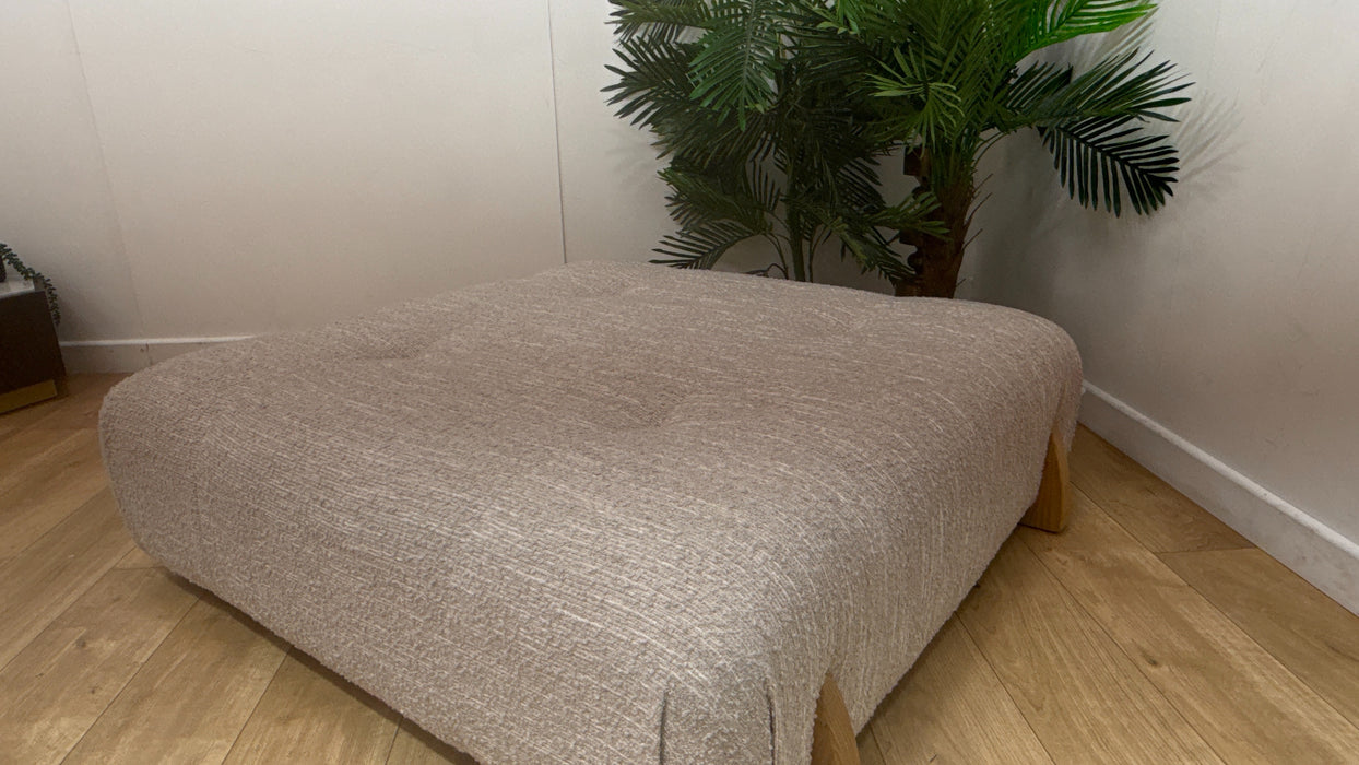 Sofology Marble Arch Fabric Designer Footstool with Light Wood Trim in Chunky Flecked Boucle Stone