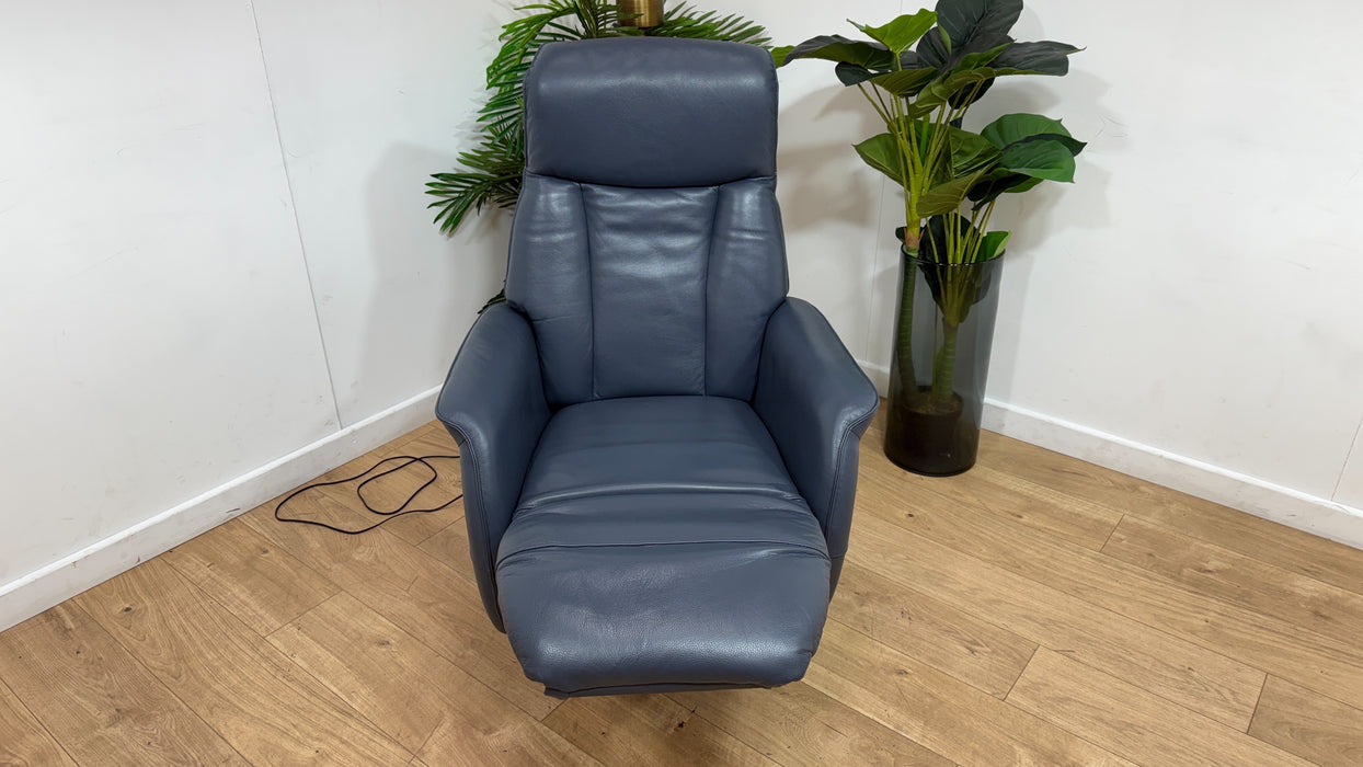 Sofology Heston Leather Chair Power Recliner in Trusty Soft Sheen Smoke Blue