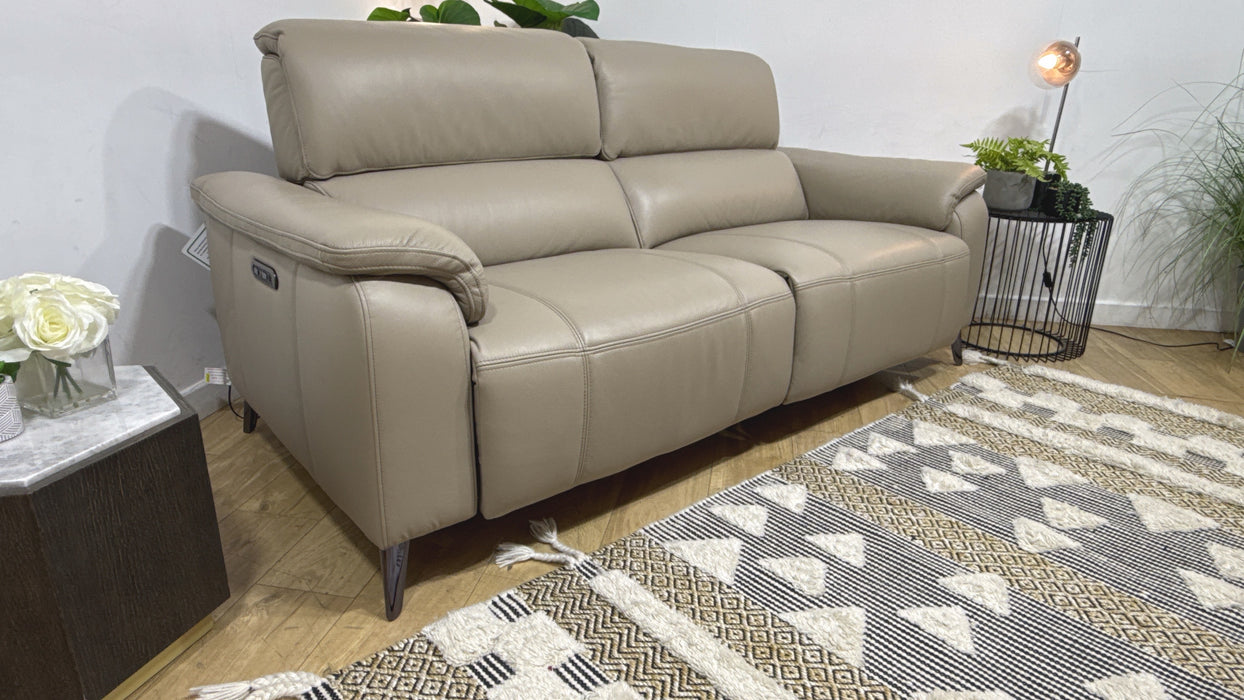 Sofology Bailey Leather 2.5 Seater Power Recliner/Headrest in Trusty Embossed Stone