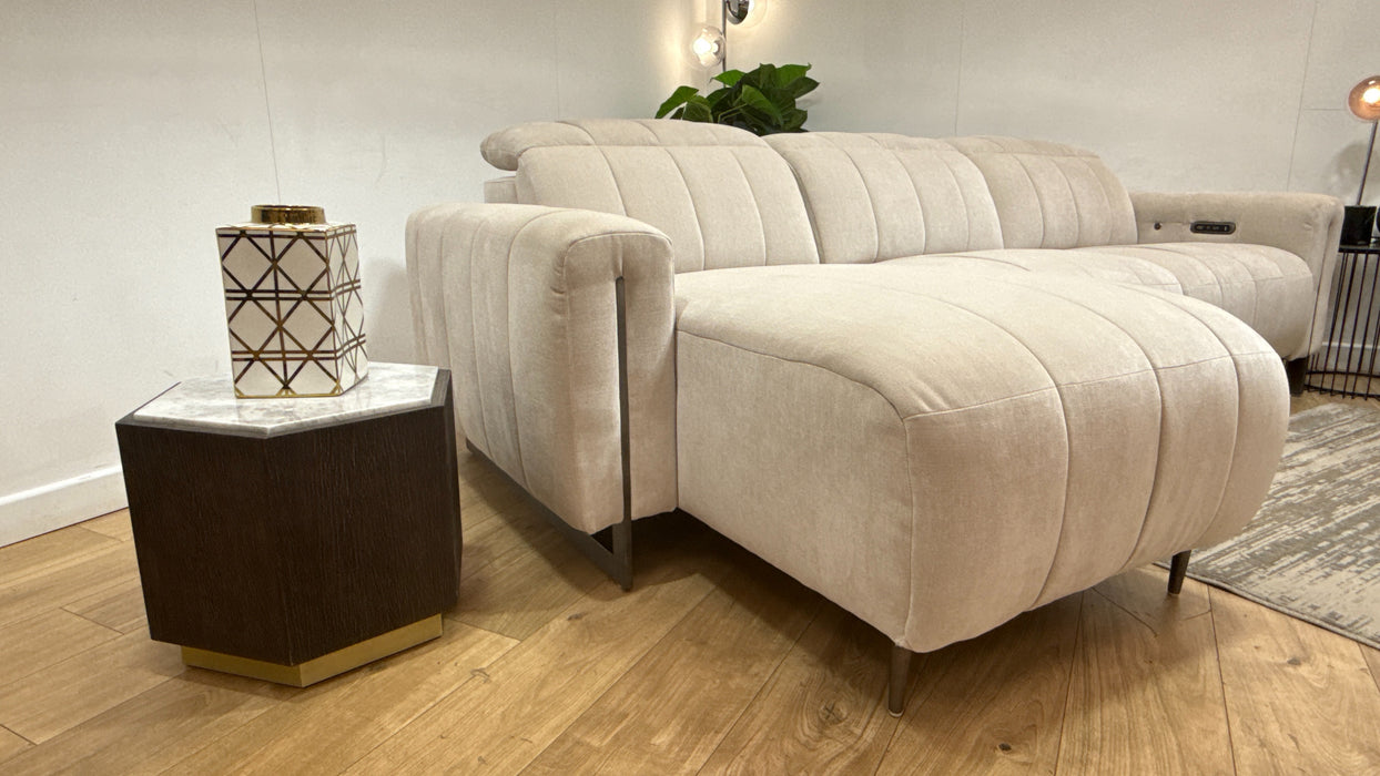 Sofology Paramount Fabric Chaise 4 Seater Power Recliner/Headrest Heated Seats in Relaxed Chenille Cotton