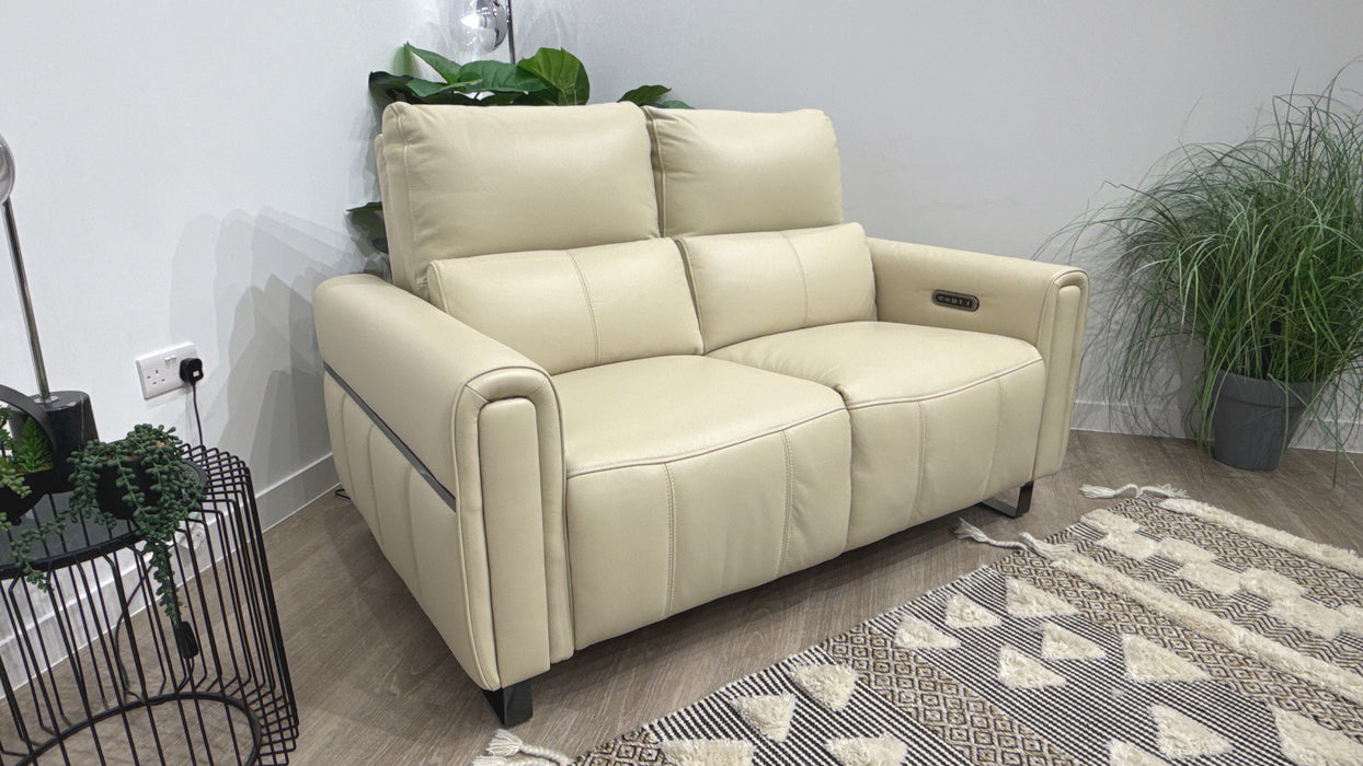 Sofology Ravello Leather 2 Seater Power Recliner/Headrest Lumbar Support in Trusty Embossed Bone China