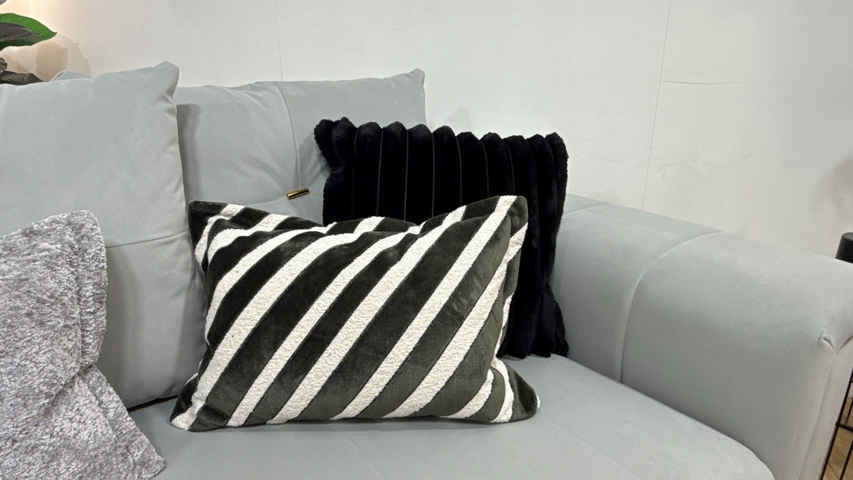 Sofology Oscar Fabric 4 Seater Split Gold Trim in Super Matt Velvet Silver Mix