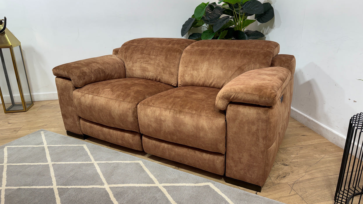 Sofology Laurence Fabric 2 Seater Power Recliner/Headrest in Washed Velvet Rust