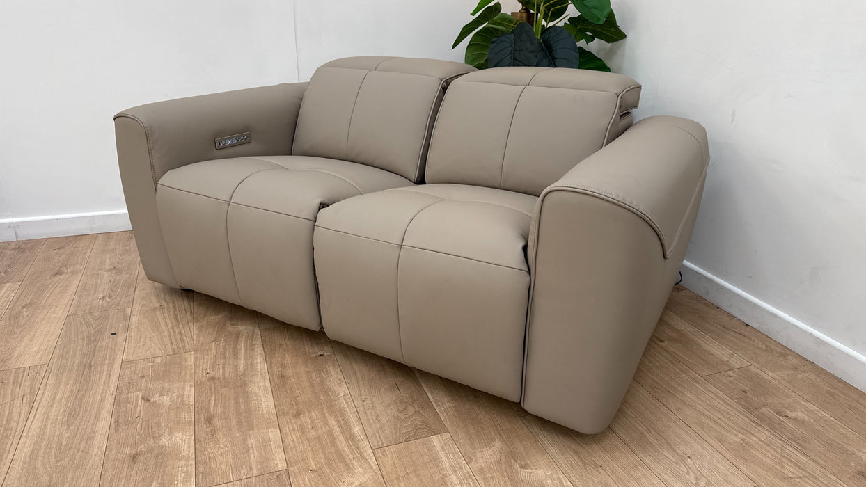 Sofology The Riviera Leather 2 Seater Power Recliner/Headrest in Trusty Super Matt Putty