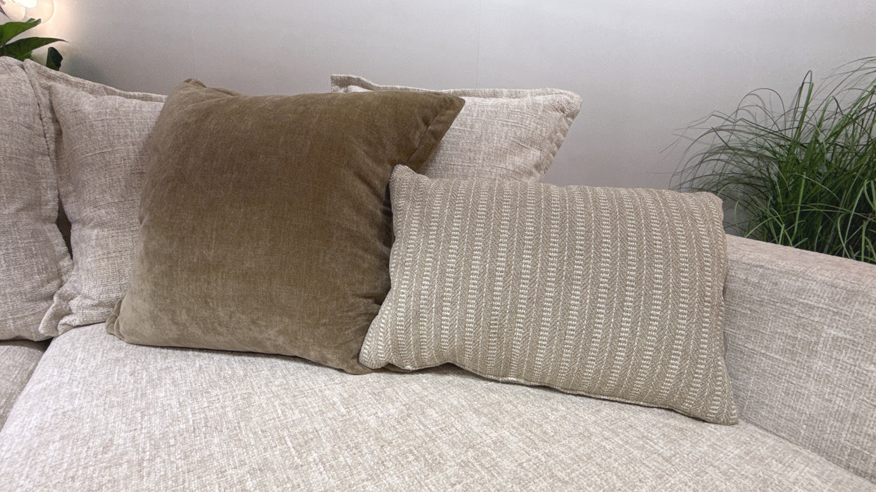 Sofology Cove Fabric Grande Chaise Light Wood Panel in Artisan Chenille Ecru Mix